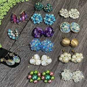 Vintage Clip-On Earrings ~ Lot of 14 Pairs
